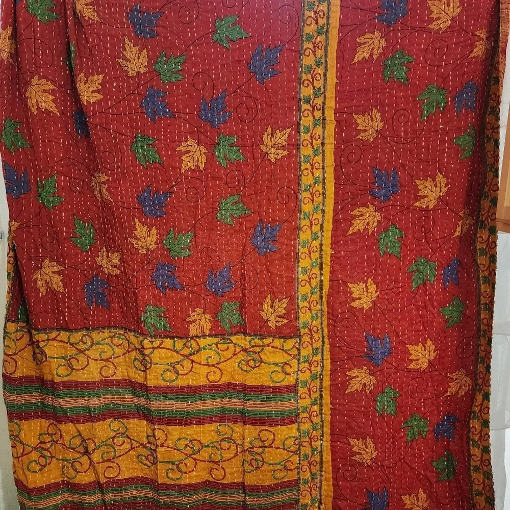 Kantha Hand Crafted Reversible Colorful Bohemian Lightweight Quilt 60